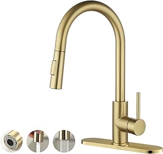 Havin Gold Kitchen Faucet with Pull Down Sprayer, High Arc Stainless Steel Material, with cUPC Ceramic Cartridge,with 10" Deck Plate,Fit for 1 or 3 Holes Kitchen Sink or Laundry Sink,Brushed Gold