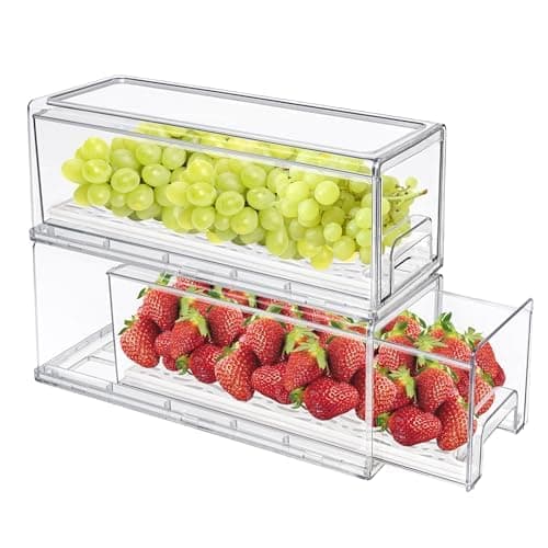 MANO 2Pack Clear Fridge Drawers Pull Out Stackable Refrigerator Drawer Organizer Bins Pantry Storage Box Plastic Food Containers for Kitchen Bathroom Office Closet(X-Small)