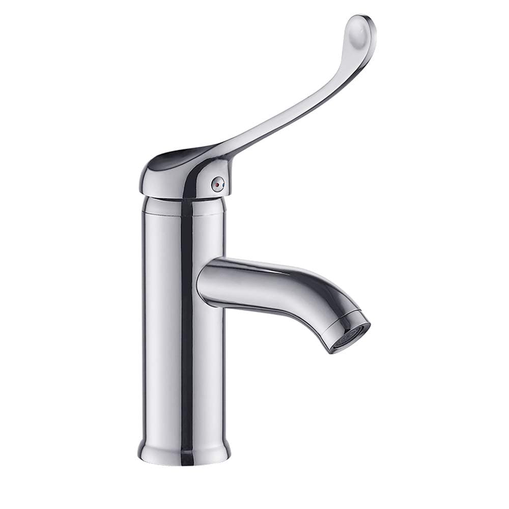 Modenny Copper Elbow Open Touch Laboratory Faucet Raised Long Handle Hot And Cold Water Tap Deck Mounted Medical Table Top And Bottom Basin Sink Mixer Tap (Size : S)