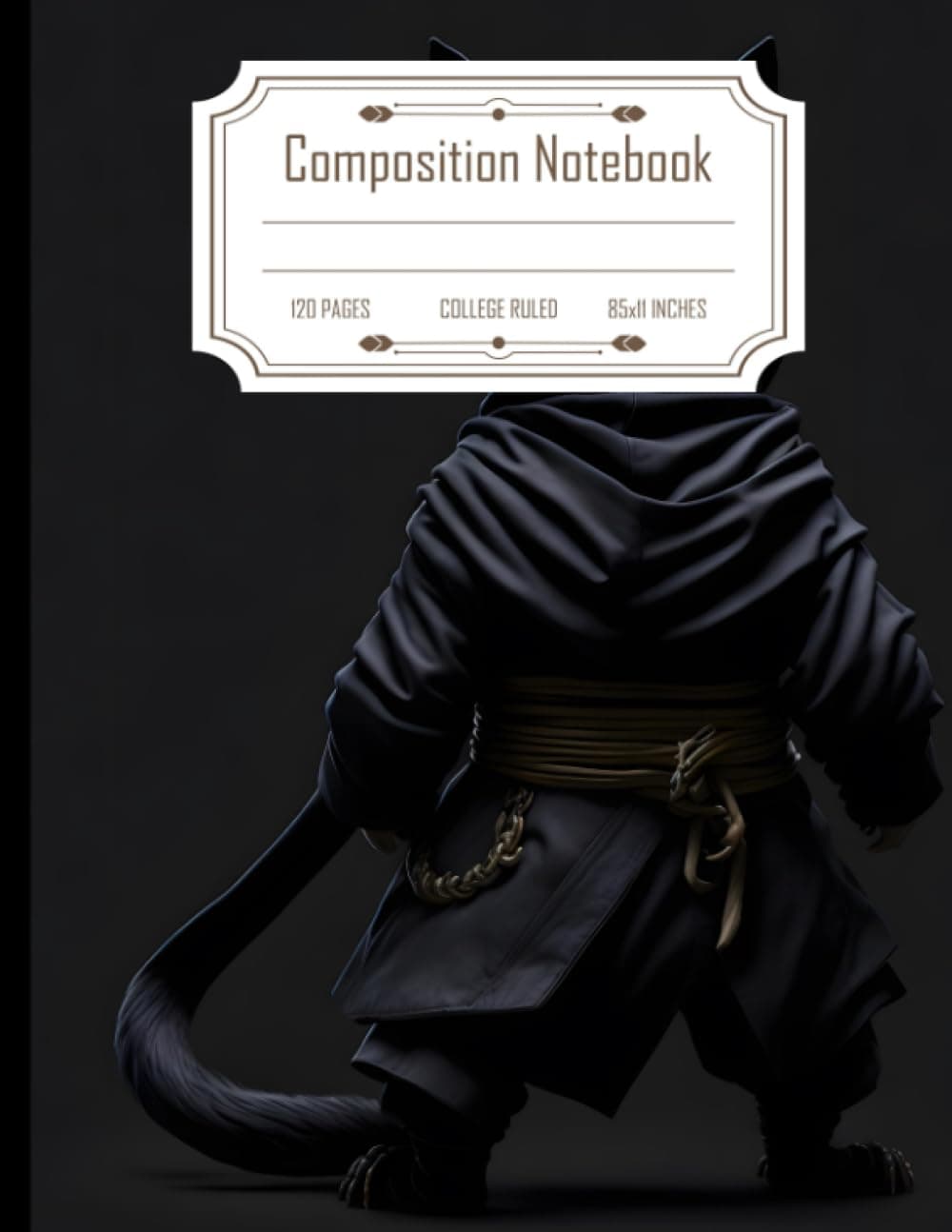 Composition Notebook College Ruled: Cute Hyperrealistic Black Ninja Cat in Traditional Yoroi Clothes, 8.5x11 Inch, 120 Pages