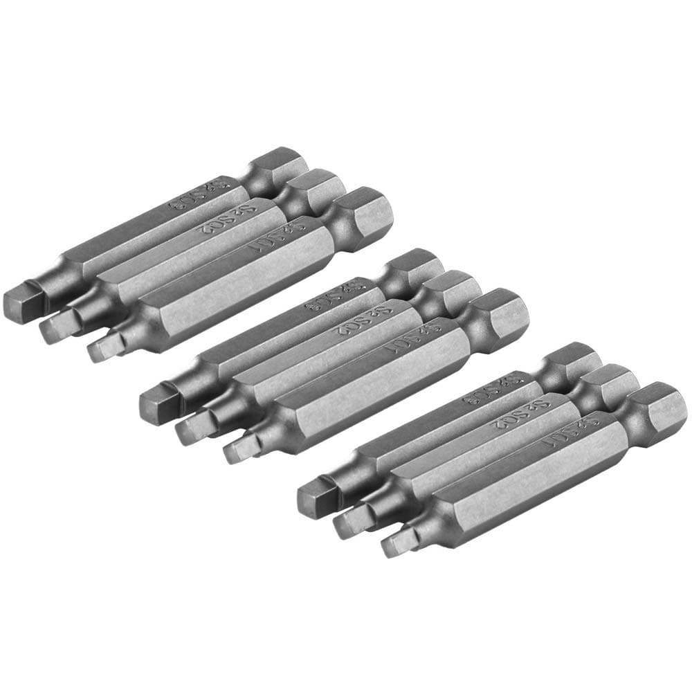 50mm Square Head Screwdriver Bit Set with 1/4 Inch Hex Shank, S2 Steel SQ1 SQ2 SQ3 Magnetic Square Screw Driver Bits Accessory Tool Kit for Electric Hand Screwdrivers, 3 Sets/Total 9Pcs