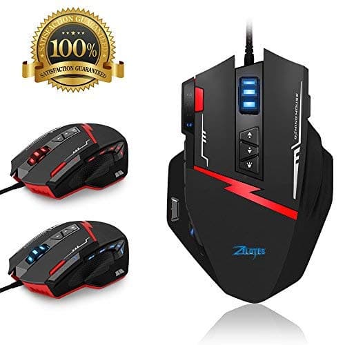 Surom C15 Gaming Mouse, Zelotes 7000 DPI, 13 Programmable Buttons, High Precision, LED Optical USB Wired Optical Gaming Mice for Pro Gamer with Weight Tuning Set, Interchangeable Side Plates