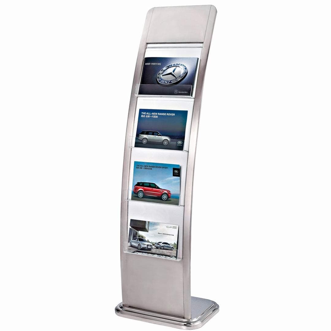 Stainless Steel Display Stand, Brochure Display Stand with 4 Packet A3 Brochures Matt Brushed