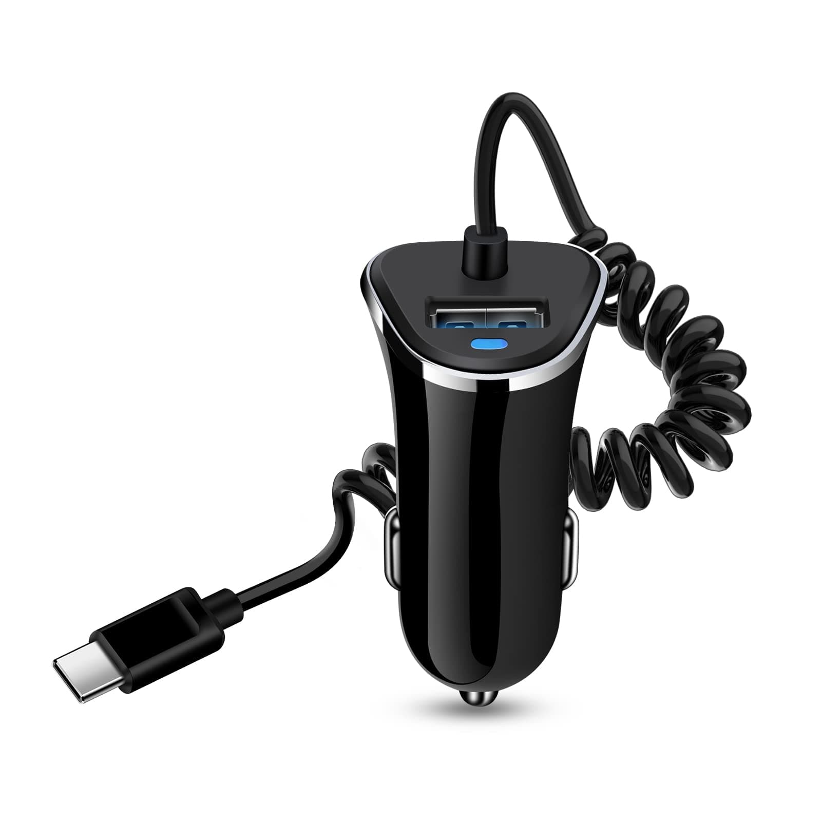 Android Type C Fast Car Charger for Samsung Galaxy S24 S23 FE A35 5G A15 A14 A25 A54 Z Fold 5 4 Z Flip 5 4 S22 A53 A13 A03s,3.4A Fast Car Charging Cigarette Lighter Adapter with 3ft USB C Coiled Cable