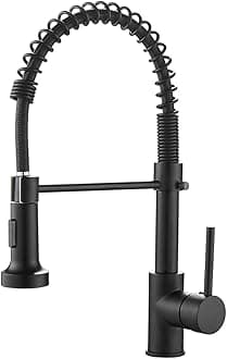 OWOFAN Black Kitchen Faucet with Pull Down Sprayer Stainless Steel Single Handle Pull Out Spring Sink Faucets 1 Hole Or 3 Hole Dual Function for Farmhouse Camper Laundry Utility Rv Wet Bar