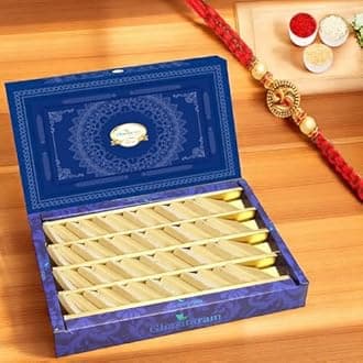 Ghasitaram Gifts Rakhi Gifts for Brother Rakhi Sweets - Ghasitarams Pure Kaju Katlis Box 800 GMS with Om Rakhi
