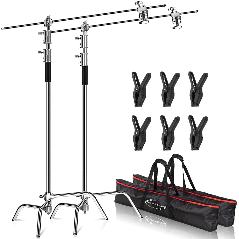 - 2 Packs Heavy Duty C-Stand Light Stand with 4ft/120cm Holding Arm & Grip Heads for Studio Video Reflector, Monolight and Other Photographic Equipment