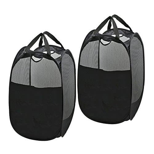 Foldable Mesh Pop-Up Laundry Hamper with Side Pocket,Laundry Basket Bag with Reinforced Carry Handles (Pack of 2--Black)