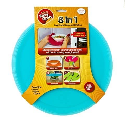 Micro Easy Grab SkyBlue 12" 8-in-1 Silicone, Microwaveable, Splatter Guard, Trivet, Placemat, Jar Opener, Pot Grabber, Food Cover, etc, As Seen on Shark Tank, Blue