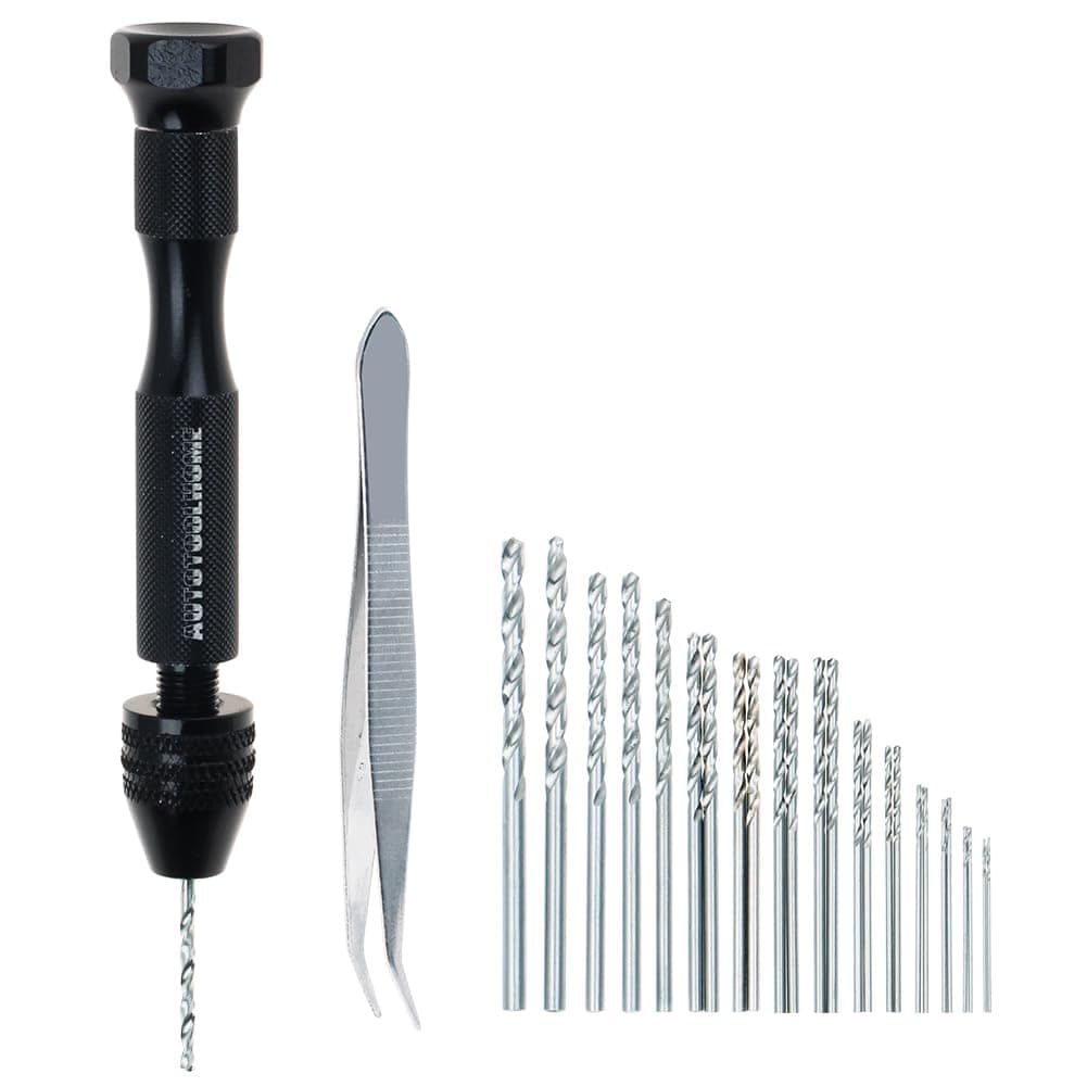 AUTOTOOLHOME Precision Pin Vise Hand Drill with 25pcs Micro Twist Drill Bits Set (0.5-3.0mm) Mini Hand Drill Rotary Tool for PCB,Metal,Wood,Jewelry,Plastic,Resin Manual Making DIY Assembling Drilling