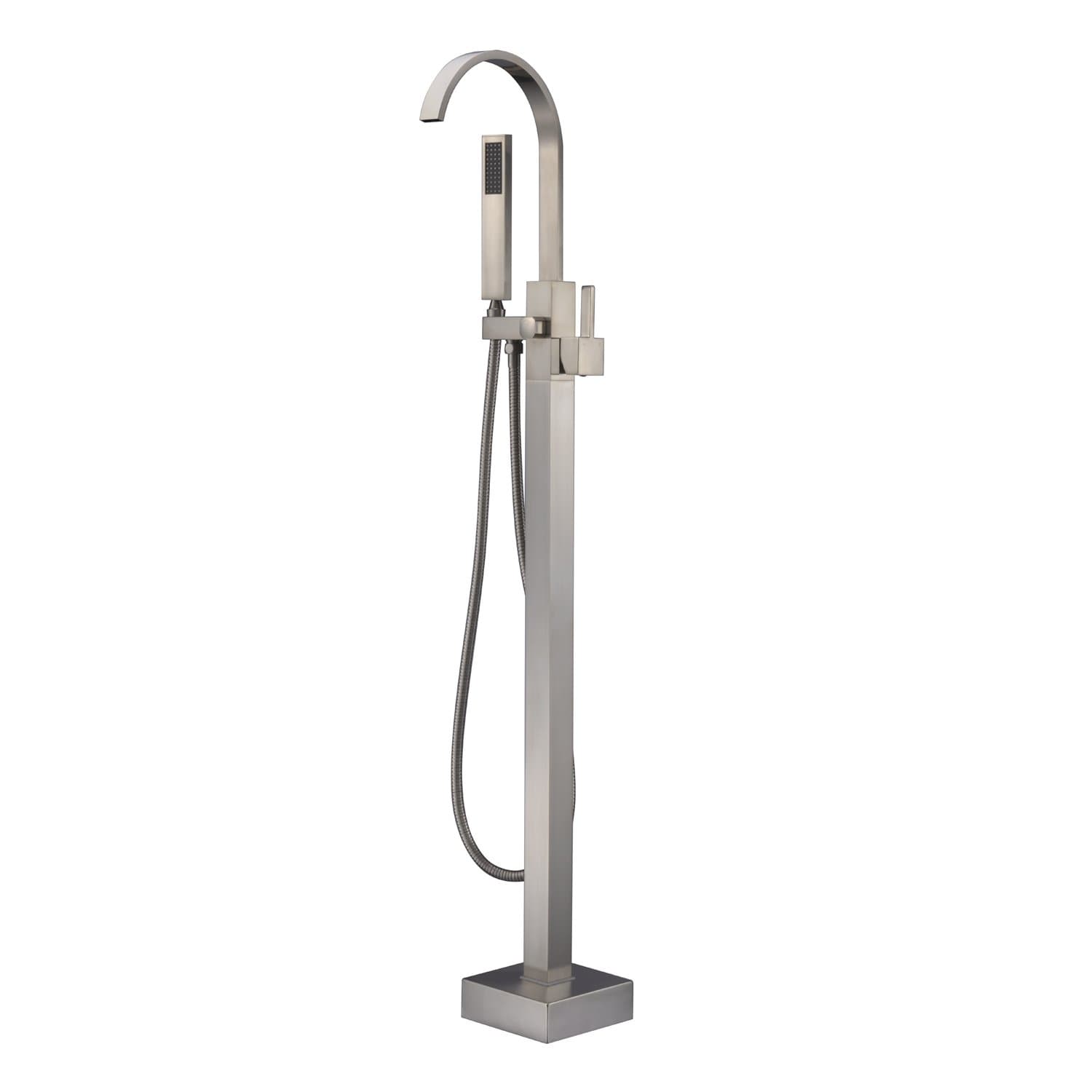 Freestanding Bathtub Faucet Tub Filler Brushed Nickel Waterfall Floor Mount Faucets Single Handle with Hand Shower