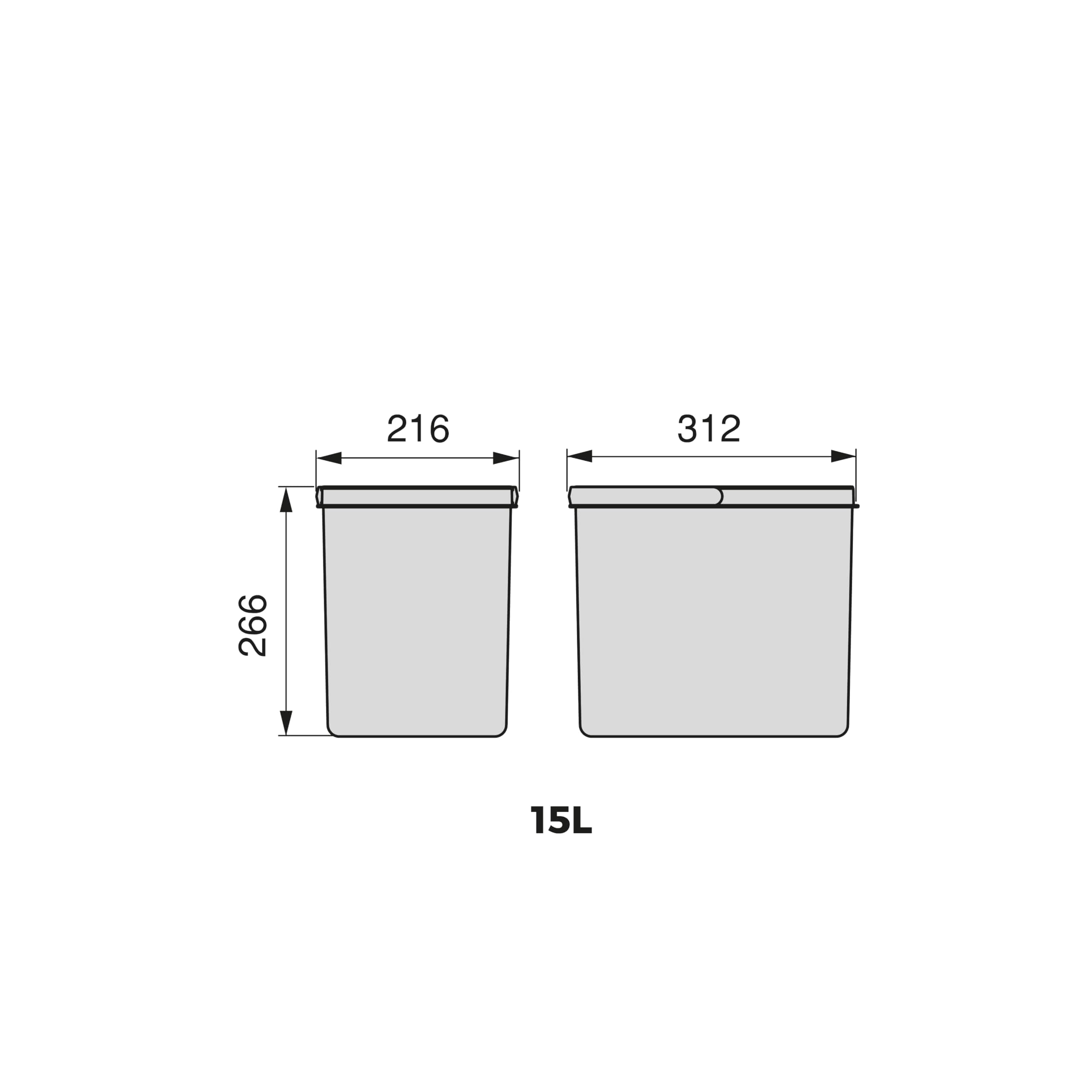 Emuca - Kitchen Drawer Container with Odour Proof Lid, H 266 mm (2 x 15 L), Plastic, Anthracite Grey