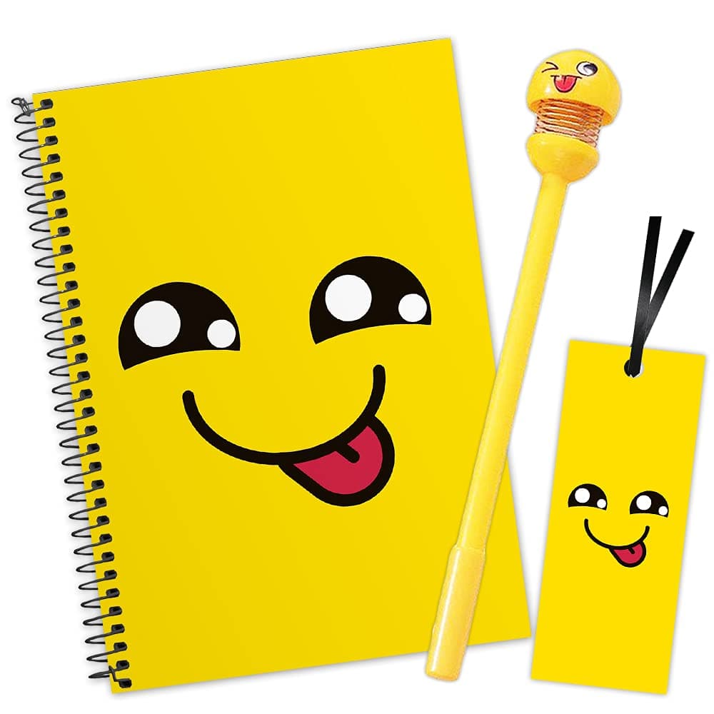 STARCANDY Unique Smiley Diary And Bookmark Combo 2 in 1, A5 Size Premium Printed Notebook (80GSM, 180 Ruled Pages, Yellow) (Cute)