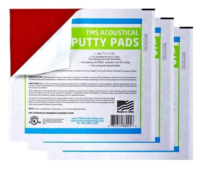 Acoustical Putty Pads - Moldable Soundproofing Pad - Fire Stop for Electrical Boxes Outlet Putty Pad, Highest UL and STC Rating - Size 7 x 7 - Pack of 3 Putty Pads - Made in USA