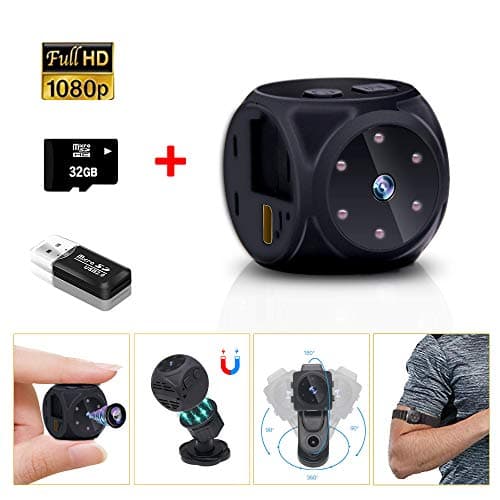 Hidden Camera with Audio，HD 1080P Mini Camera Spy Wireless,Portable Security Nanny Cam Cop Action Cameras - Night Vision/Motion Detection for Home,Office,Outdoor (Include 32GB Card & No WiFi Needed)