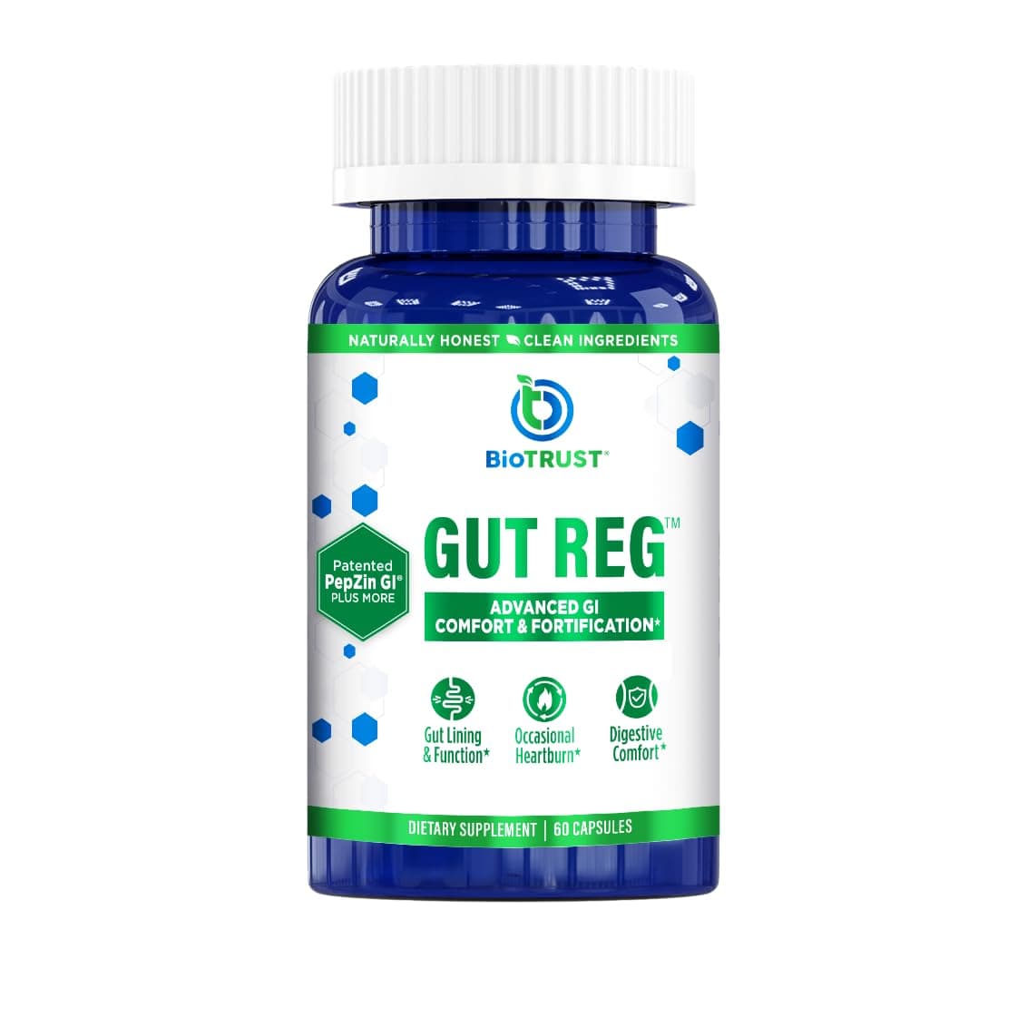 Gut Reg Supports a Healthy Gut Lining, Helps Restore Gut Health and Helps Relieve Occasional GI Discomfort with PepZin GI, L-Glutamine and Ginger Extract, Non-GMO, Gluten-Free (60 Capsules)