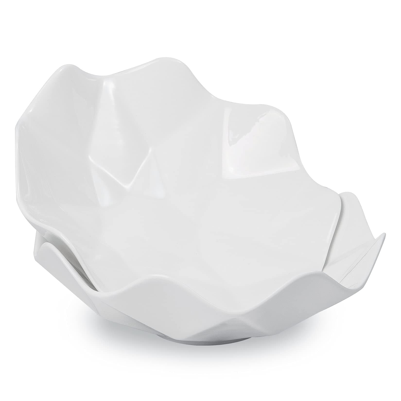 10" Wave Decorative Fruit Bowl for Kitchen Counter,Salad Bowls and Platters,Large Seving Bowls for Pasta, Candy, Set of 2（White Ceramic Bowl Modern）