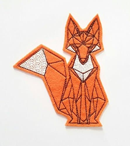 Origami geometric orange fox embroidered felt iron on patch