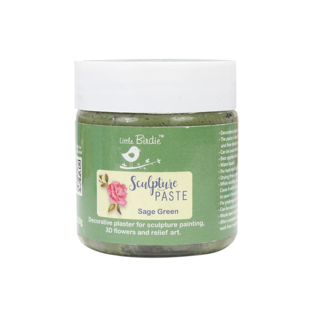 Little Birdie Sculpture Paste 160gm - Sage Green | 3D Relief Texture Medium for Canvas, MDF, Wood, Walls, Ceramics & Glass | Self-Adhesive, Crack-Resistant Paste for Art & Craft