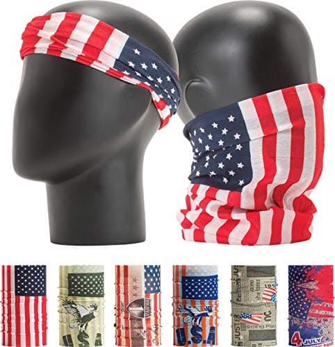 Pattern Bold Headwear Scarf Boho Headband Wrap Shield Neck Gaiter Bandana (Free Size (18.5” 9.25”), The Stars And Stripes No.1, 6pcs total)