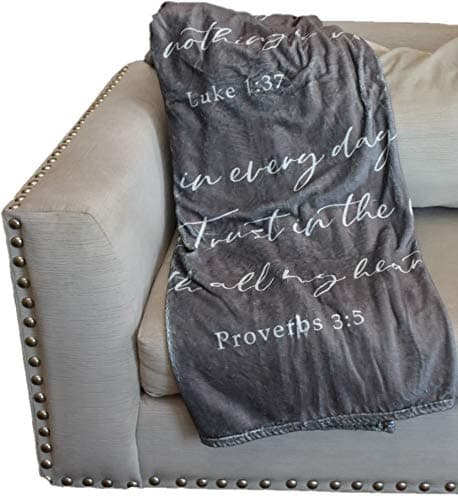 Lightweight Scripture Throw Blanket Inspirational Verses Philippians 4:13, Luke 1:37, Proverbs 3:5, Comfort Blanket 50"x 60" Get Well Gift Men Women