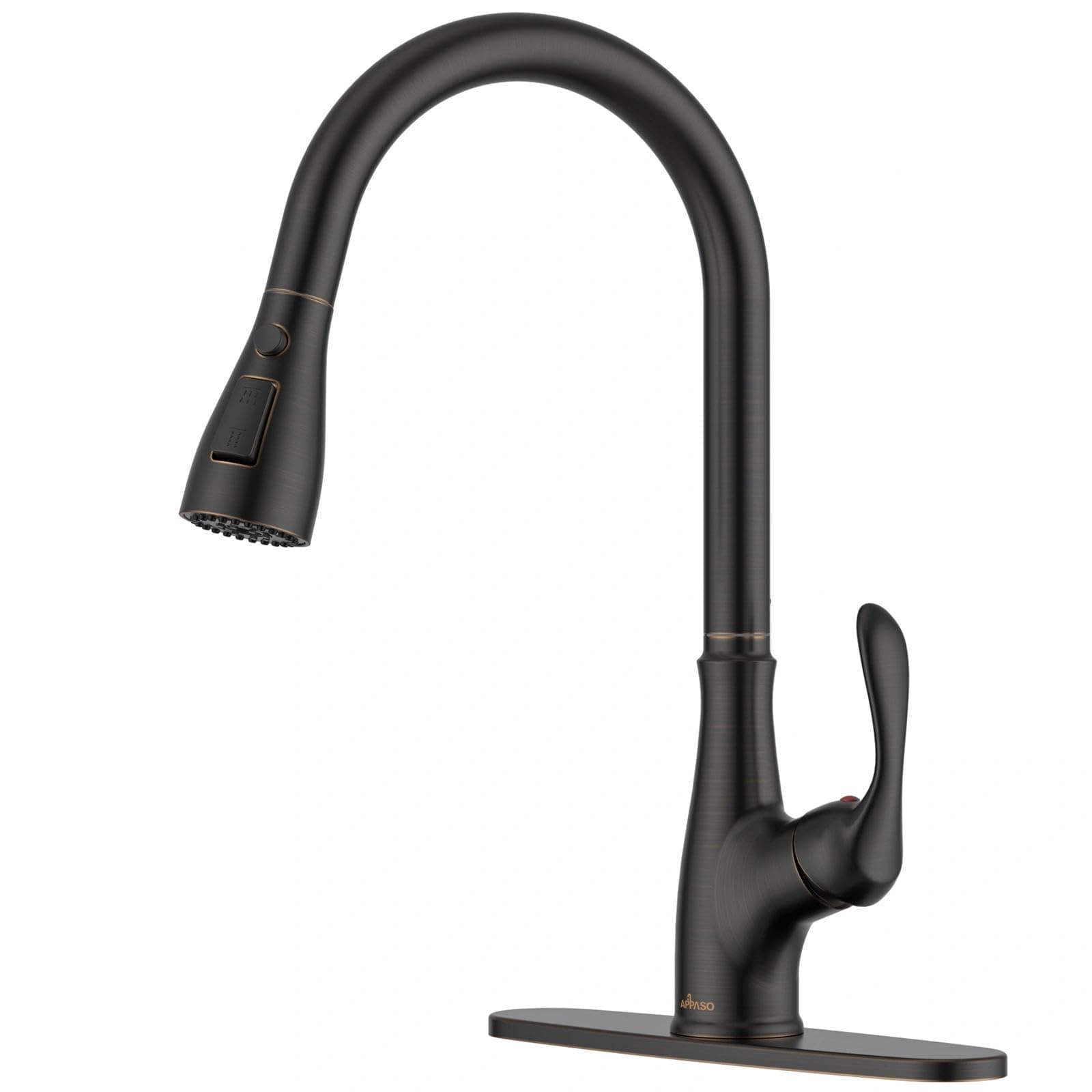 APPASO Kitchen Faucet with Pull Down Sprayer Oil Rubbed Bronze, Single Handle High Arc Pull Out Spray Head Kitchen Sink Faucet with Deck Plate, cUPC-Certified Pull-Out Hose, Water Supplies & Valve
