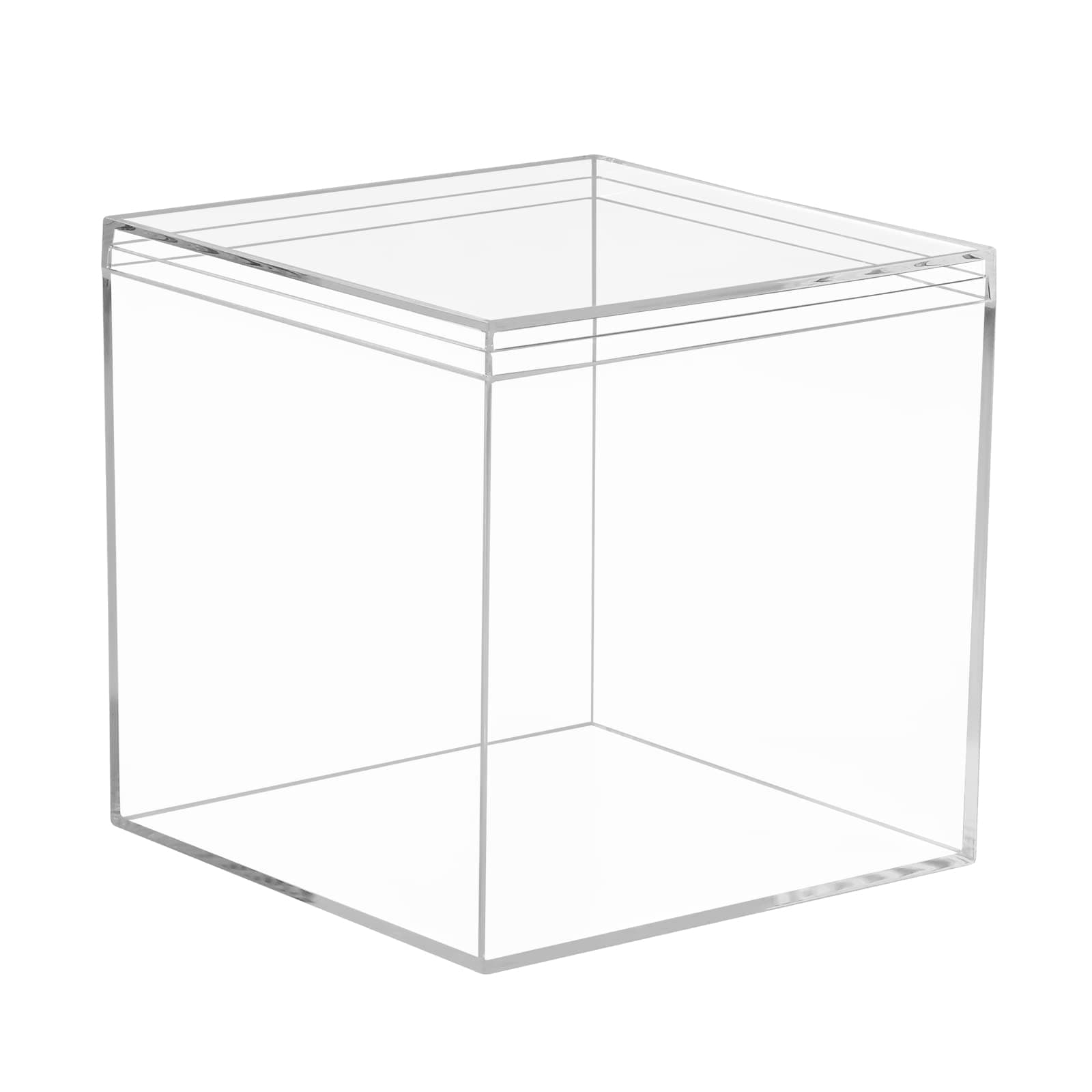 Clear box with Lid,Worasign Plastic Clear Acrylic Square Cube Containers with Lid Storage Boxes 4.7x4.7x4.7 Inches for Candy Pill ,Tiny Jewelry Beads, Coins, findings, Craft Supplies, Sewing
