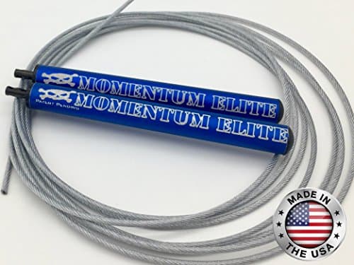 Momentum Elite Speed Rope for Workout Exercise - Easily adjustable, 10 Foot Length Bare Cable Jump Rope for Customized Fit, Smooth spinning, Faster, Anti-friction Nylon Bearings, (Grey, Regular)