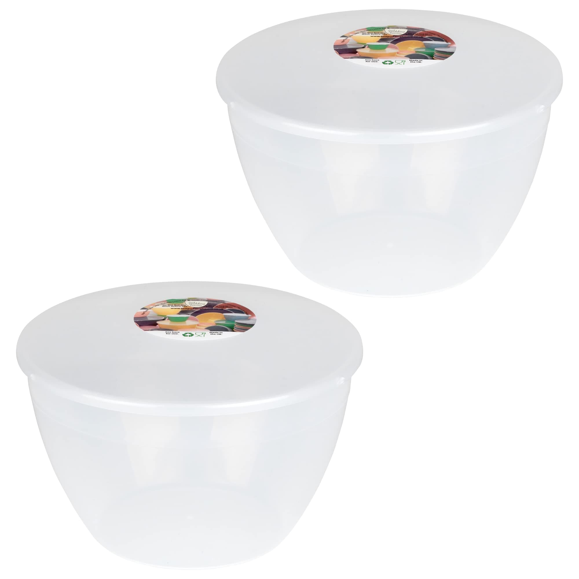 3 Pint Pudding Basin and Lid Pack of 2 Plastic Pudding Basins 1.7lt (3pt) Large Size Food Safe Steaming Bowls Clear
