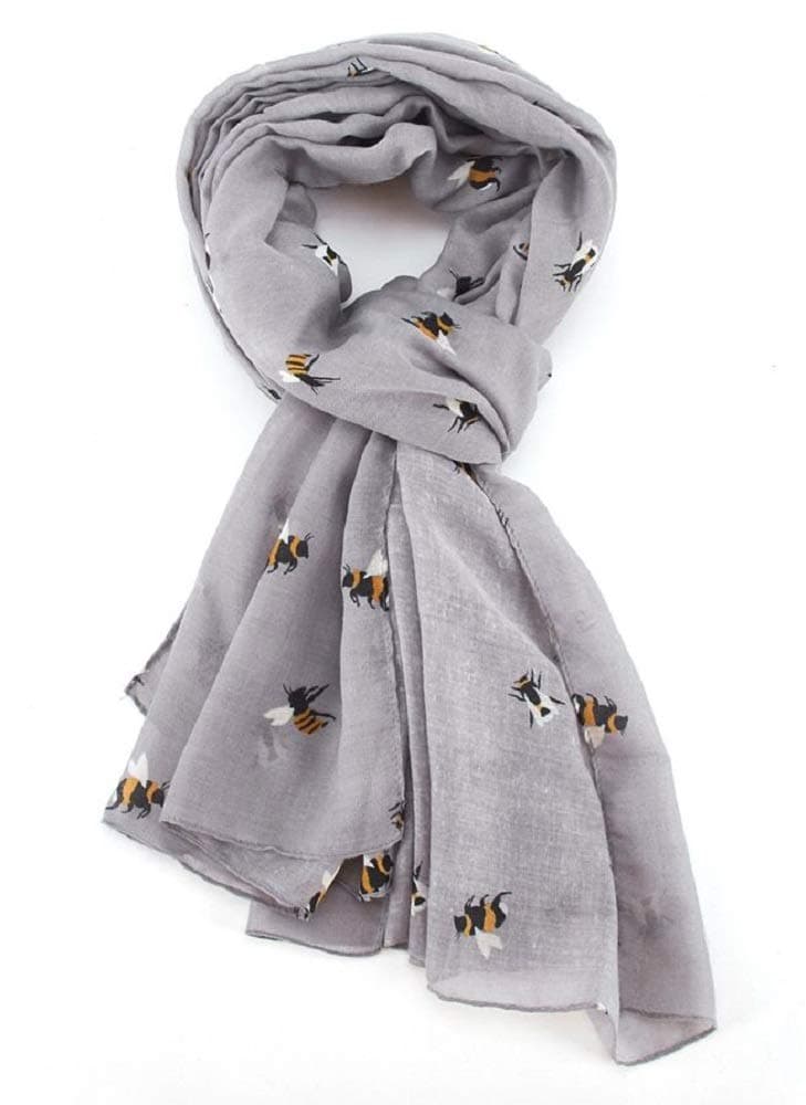 LilyRosa® Bee Scarf Bumble Bees Pattern Design Print Grey Navy Turquoise Blue Mint Green Scarves