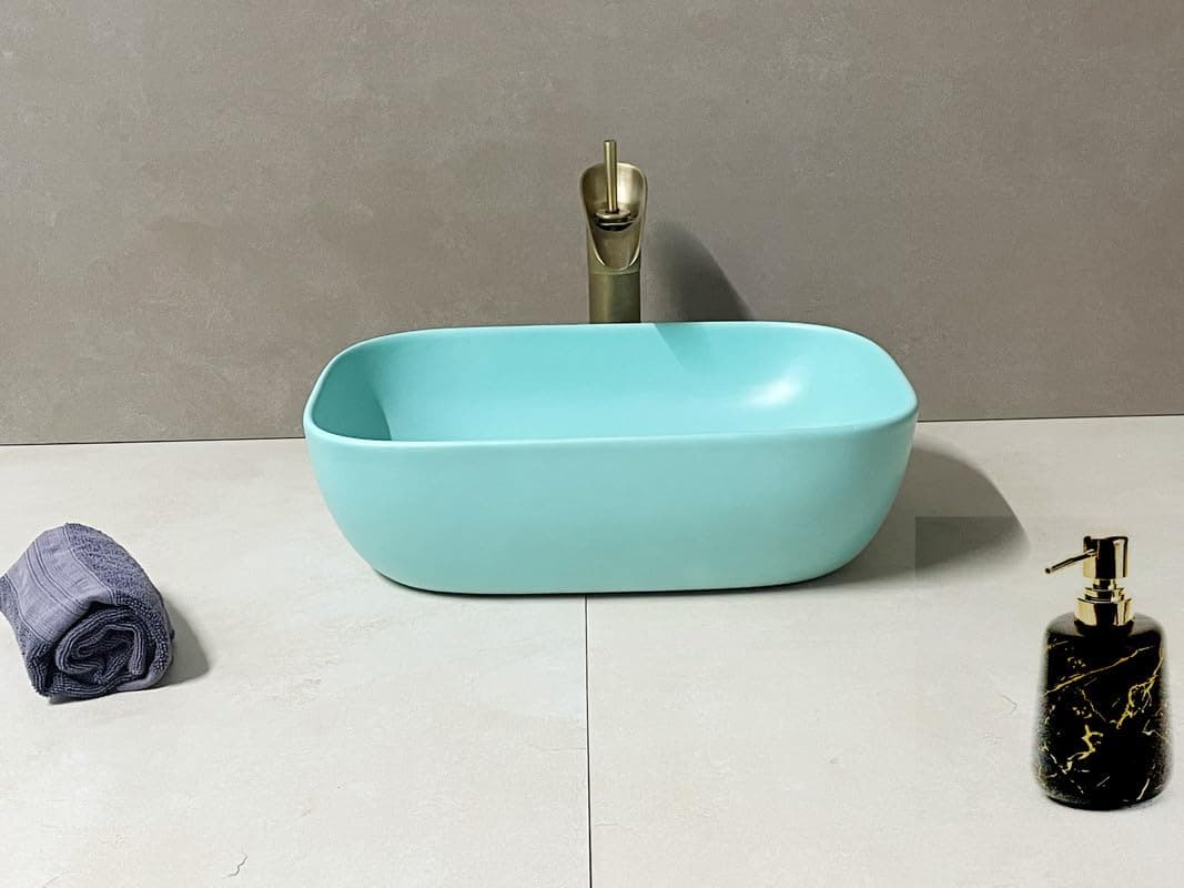 Sorath Saniware Imported Latest Ceramic Table Top Wash Basin (T Blue) (L-465,W-325,H-130 Mm) |Weight :10 Kg|