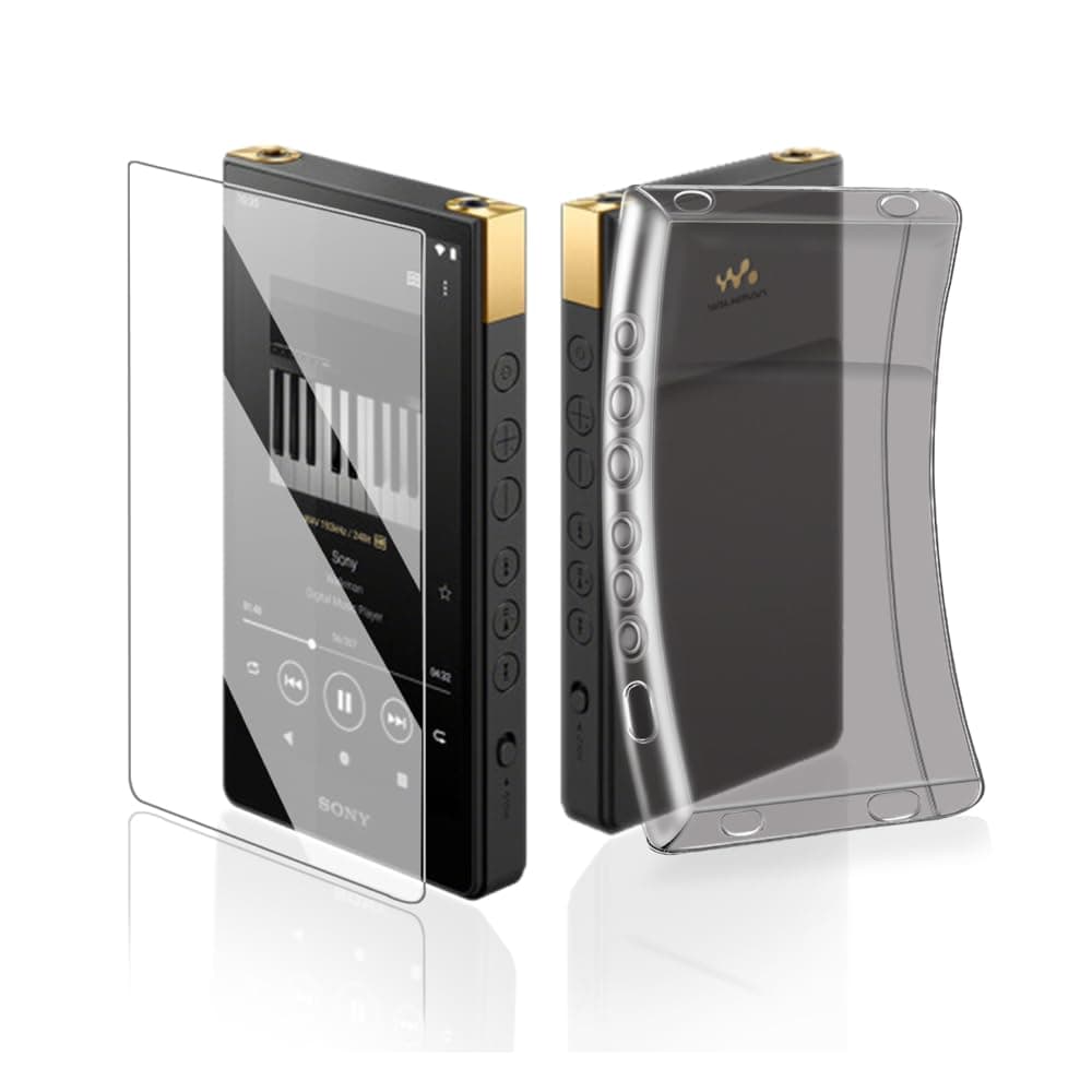 Soft Clear TPU Protective Shell Skin Case Cover for Sony Walkman NW-ZX700 NW-ZX706 NW-ZX707 (Clear Black case and Glass)