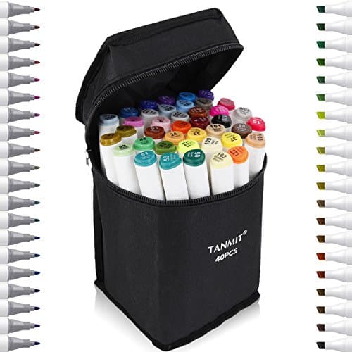 Tanmit Dual Tips Art Markers, Permanent Marker Highlighter Pens with Case for Adult Coloring Drawing Sketching Highlighting and Underlining (2018 Model)