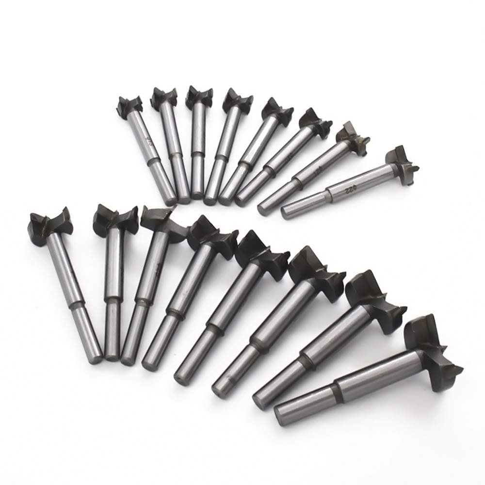 MeichoonWood Drill Bits 15-35mm 16PCS, Forstner Drill Bits HSS Carbon Woodworking Tool Punching Bit Wood Slabs Flat Wing Drilling Hole Hinge Cemented Carbide Drilling Sets DC01