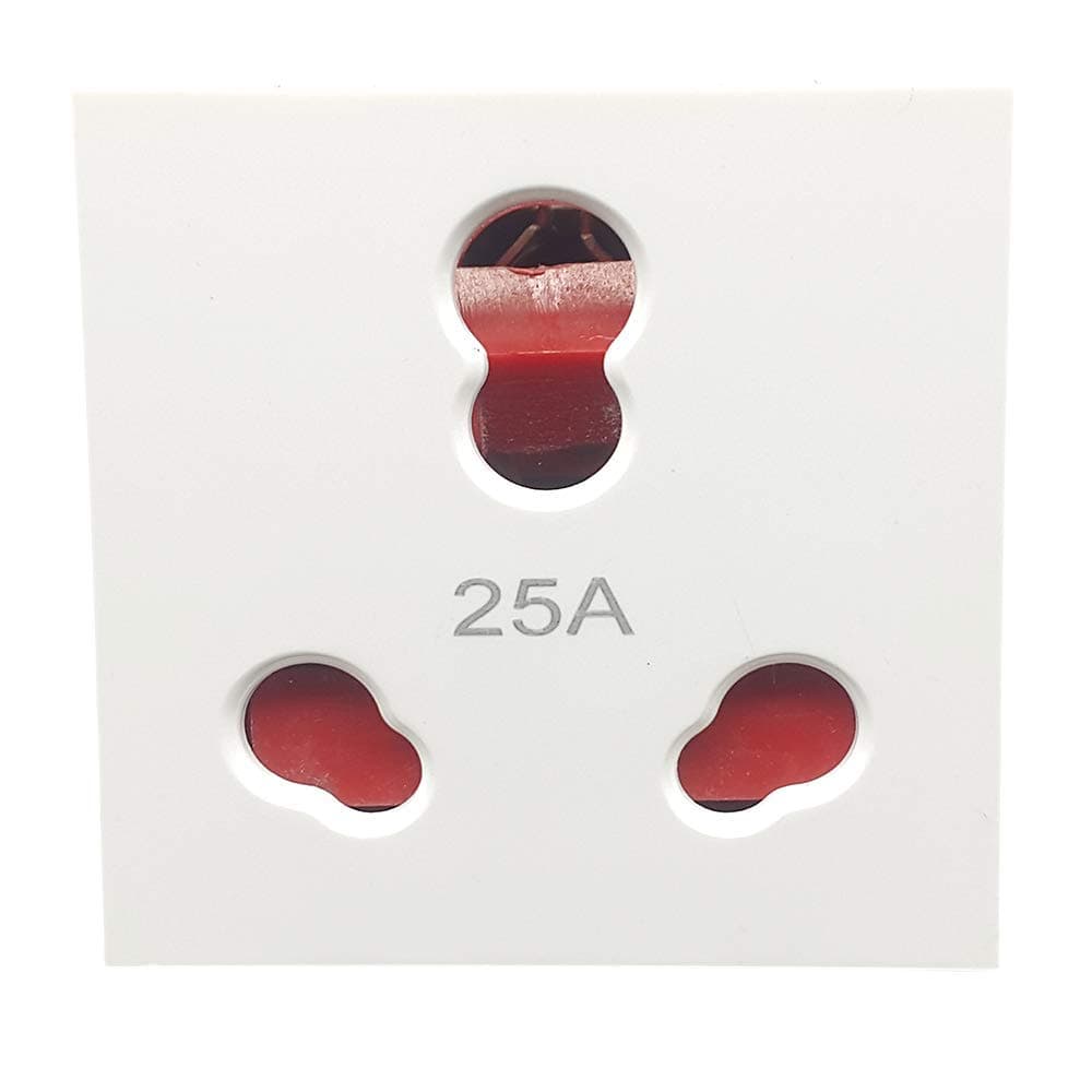 Evoke Rado Polycarbonate Modular 6 & 25 Amps white Socket with Safety shutter [2m] with fire proof back part - Set of 10 Pcs