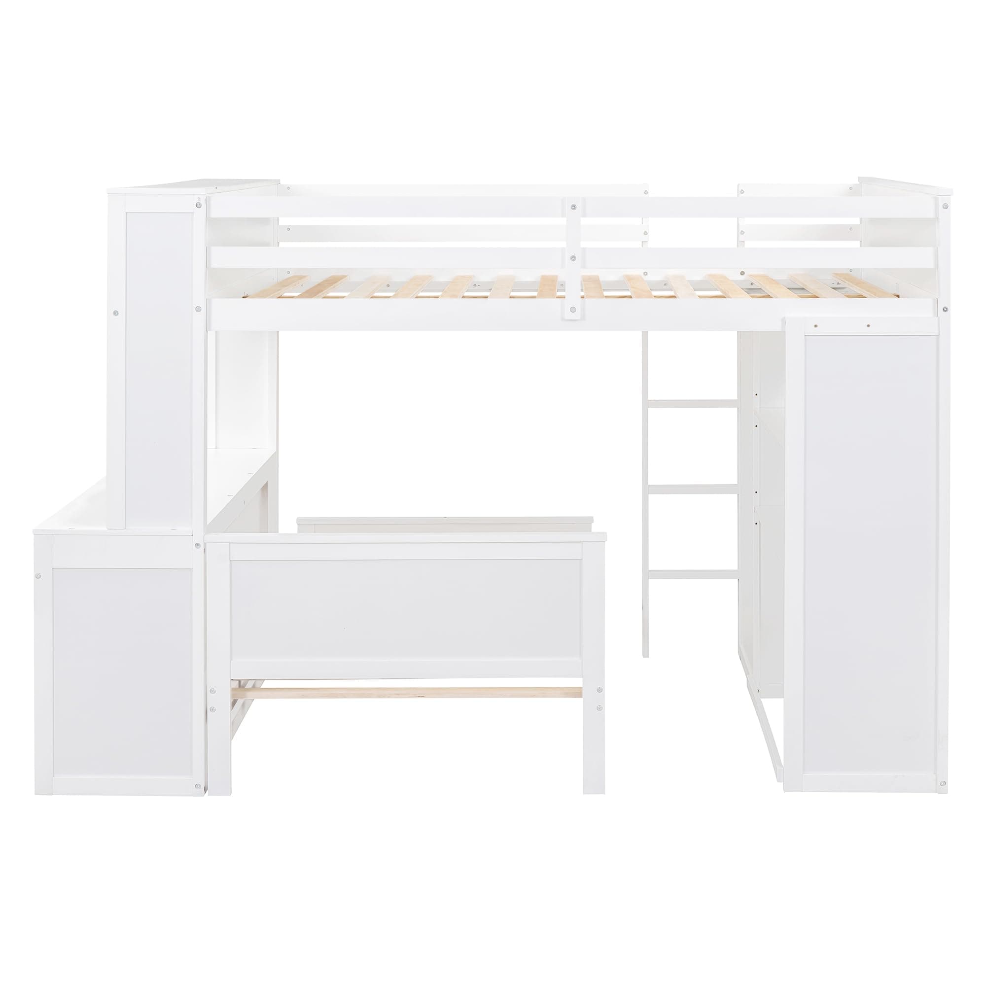 Harper & Bright Designs Full Over Twin Bunk Bed with Desk, Storage, Solid Wood Bunk Bed with Shelves and Wardrobe, Twin Size Loft Bed with a Stand-Alone Bed for Kids Teens Adults - White