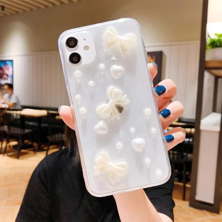 COVERLY for iPhone 16 Pro Max 3D Luxury Bow Knot Resin Phone Case,Trendy Translucent Cute Hard Epoxy Art Crystal Clear -Non Yellowing Love Heart Pearl Princess Cover for Apple iPhone 16 Pro Max
