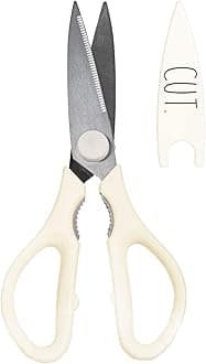 Rae Dunn Kitchen Scissors- Stainless Steel Kitchen Shears, Cooking Scissors for Cutting Meat, Chicken, Herbs and Produce with Blade Cover and Soft Grip Handles(White)