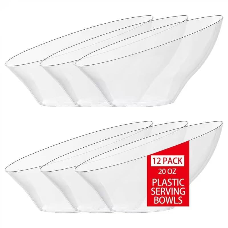 bUCLA 12 Pack Clear Plastic Serving Bowls - 20 OZ Angled Serving Bowls Disposable for Chip,Candy,Salad & Fruit - Ideal for Party & Wedding