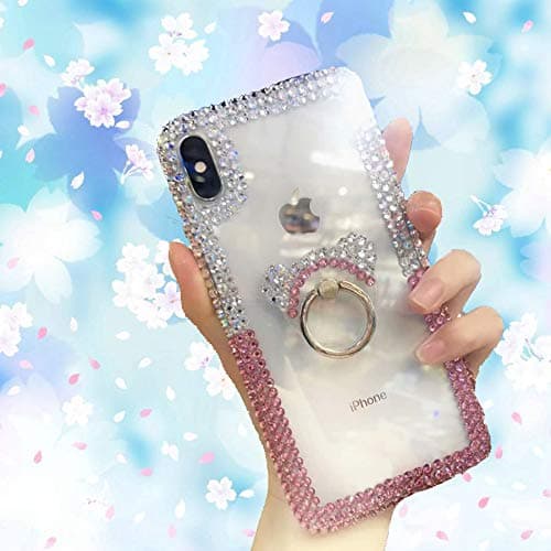 Cfrau Diamond Case with Black Stylus for iPhone 11 Pro 2019,Luxury Color Gradient Sparkle Glitter Crystal Bling Cute 3D Bear Ring Stand Soft Bumper PC Case,Pink