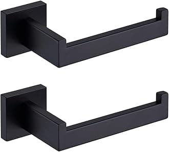 Toilet Paper Holder Matte Black, Toilet Tissue Roll Holders Dispenser and Hangers Wall Mounted for Bathroom & Kitchen, Stainless Steel Modern Square Style 2 Pack