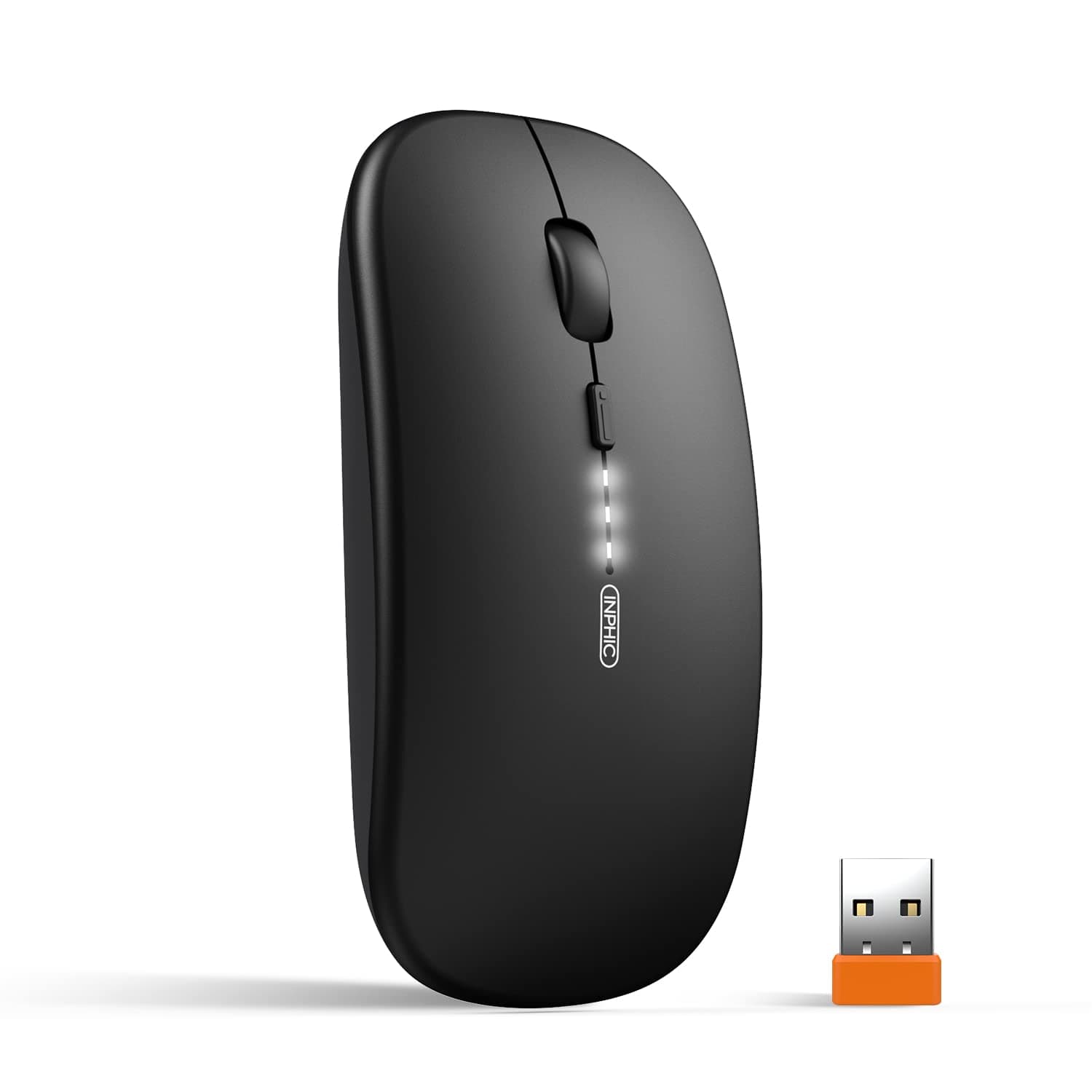 INPHIC Slim Wireless Mouse Rechargeable, Battery Visible, 2.4G Silent Cordless,2400 DPI with USB Receiver, Black