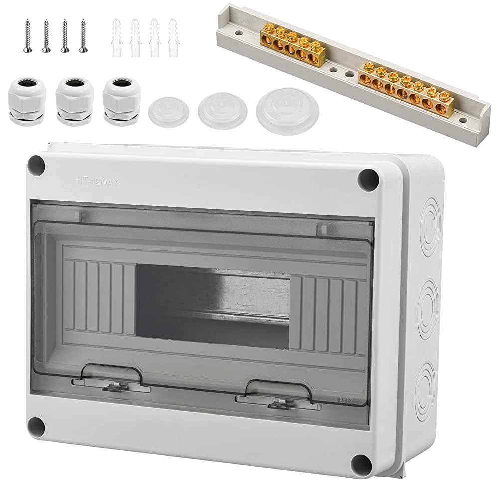 DIN Rail Enclosure, Consumer Unit Box IP65 Waterproof, DIN Rail Box 12 Module, With 7 Terminals, 3 Connectors, Suitable for Outdoor Gardens, Farms, Charging Stations, Wet Rooms