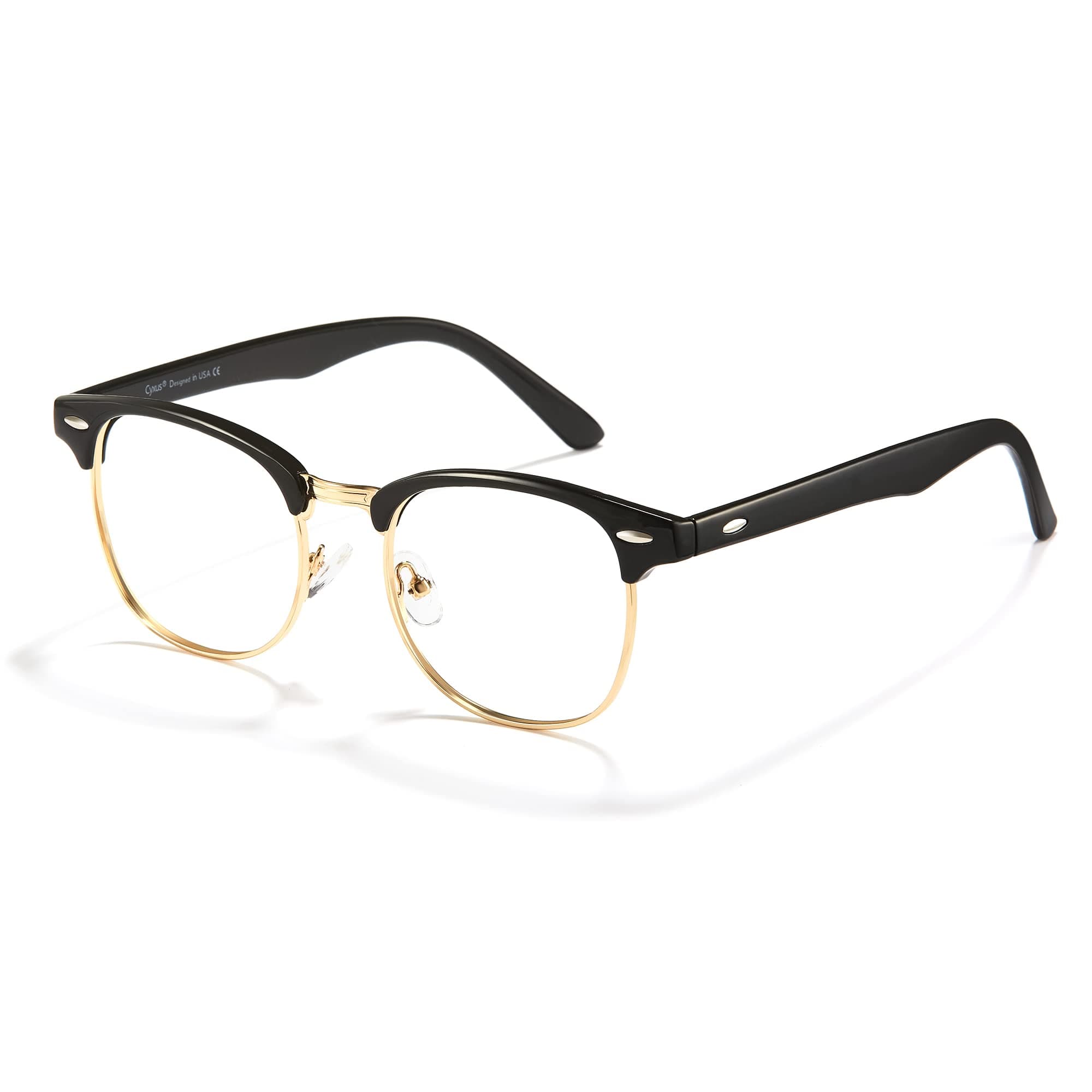 Cyxus Computer Blue Light Glasses for Men Black Semi Rim Crystal Lens Glasses UV Blocking Gaming Eyewear Non-Prescription Eyeglasses Frame, Reduce Headache, Anti Eye Fatigue