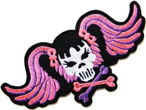 Pink Sugar Candy Skull Bone Cross Punk Rock Emo Rockabilly Lady Biker Rider Jacket T-Shirt Embroidered Sew Iron on Patch,Size 4.5 inch X 2.25 inch
