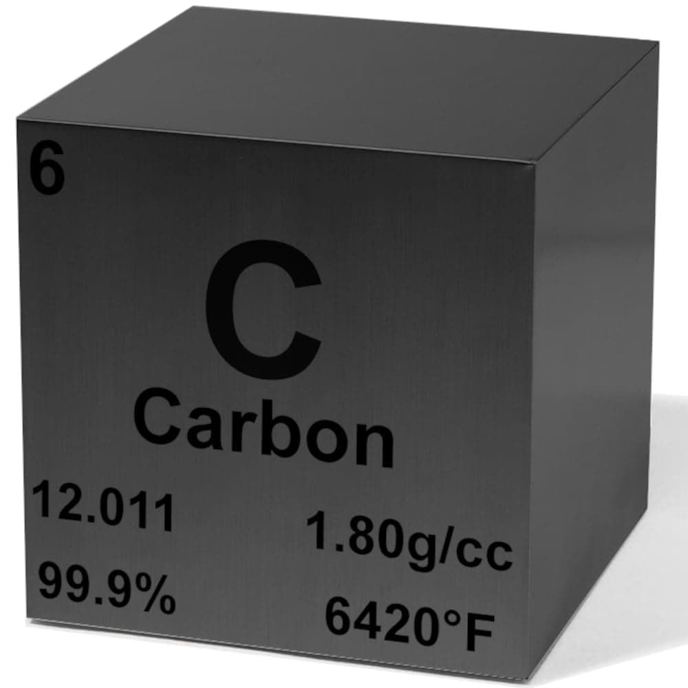 Carbon 0.5" Metal Density Cube - 99.9% Pure Element for Chemistry - Periodic Table Design Educational Scientific Elemental Specimen