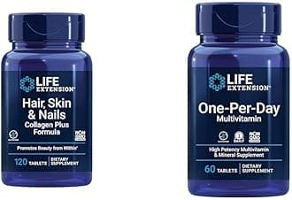 Life Extension Hair, Skin & Nails Collagen Plus Formula with Multivitamin - 120 Count & 60 Tablets