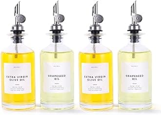 Olive Oil Dispenser Bottle for Kitchen, Oil Dispenser w. Weighted Pourer, Glass Bottle Dispenser for Kitchen, Olive Oil Cruet, Glass Olive Oil Bottle | 350ml, Set of 4