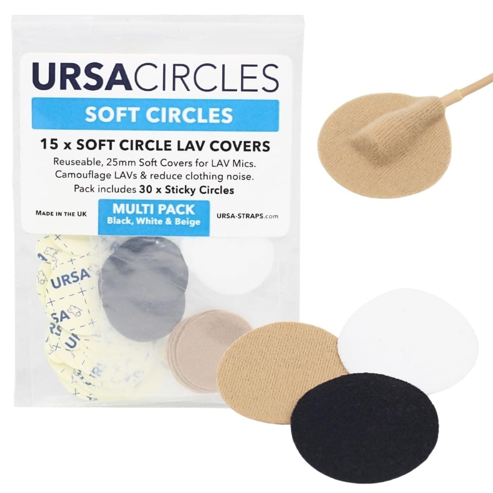 URSA Straps Soft Circles: Reusable Soft Covers That Provide a Shield Against the Wind and Camouflage for Lavalier Mics. (15x Soft Circles + 30x Stickies, MultiPack)