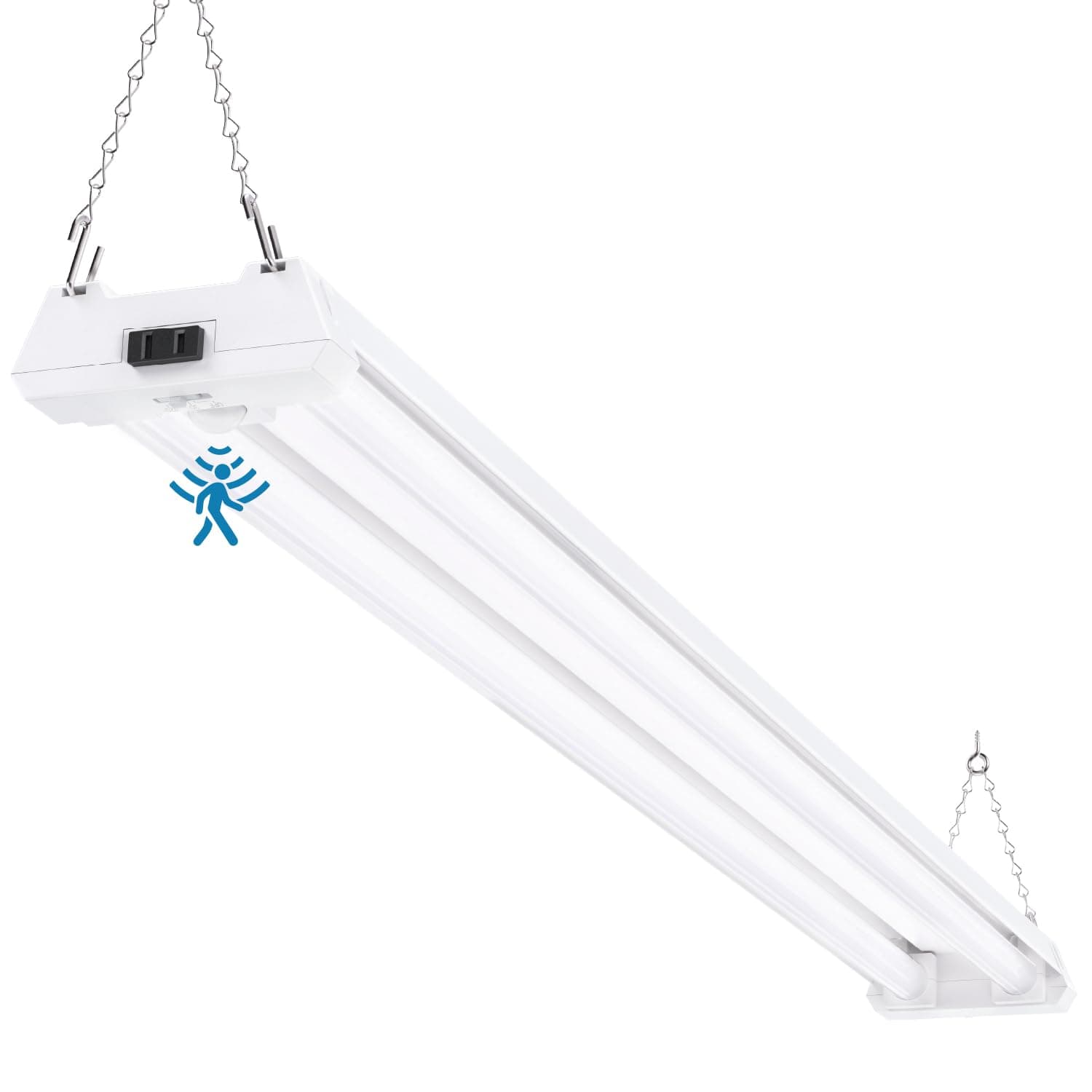 Sunco Motion Sensor 4ft LED Shop Light, Garage Lights Ceiling LED Plug-in Fixtures, 40W, 5000K Daylight, 4300 Lumens, Frosted, Motion Activated, Linkable Suspension Mount, ETL